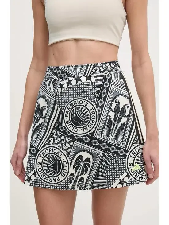 Adidas x Farm Rio Skirt Black White Graphic Print JD6312 Women Size Medium - Picture 2 of 9